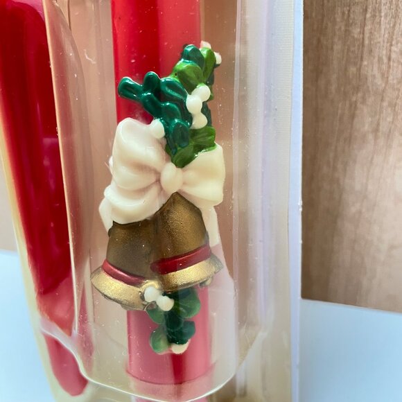 Vintage Christmas 8” Red Taper Candles With Decorative Bells & Holly Set Of 2 - Picture 2 of 11